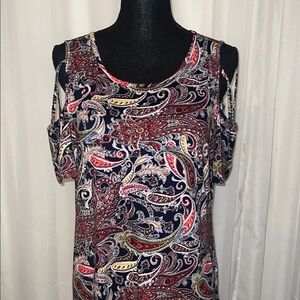 NILOUFO Paisley Open Shoulder Knit Top Size L